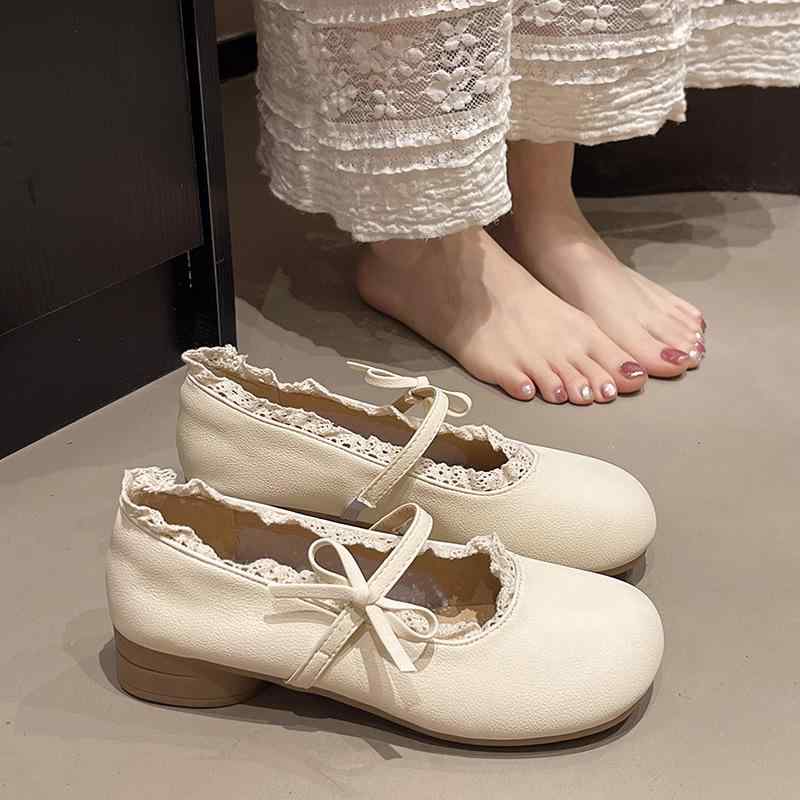 パンプス レディース フレンチガーリー メリージェーンシューズ ローヒール 太ヒール 安定感 ラウンドトゥ リボン フェイクレザー 合皮 浅履き スリッポン 快...