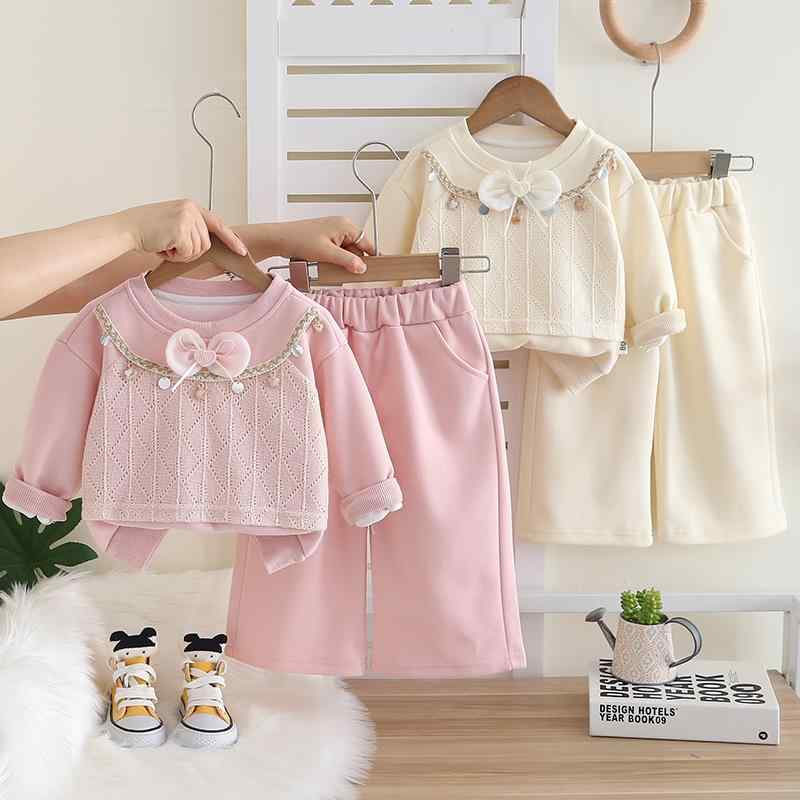 スウェット キッズ 女の子 リボン トレーナー 長袖 ロングパンツ セットアップ 2点セット 春秋 韓国風 ..