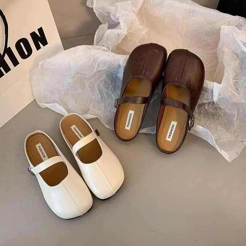 ミュール レディース バックレス スリッポン ラウンドトゥ フレンチギャザー フェイクレザー 柔らかい履き心地 クッション性 外履き 通勤 オフィス サンダル 夏 ベージュ ブラウン