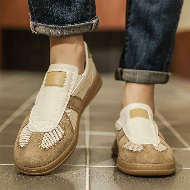 スニーカー メンズ 快適 メッシュ スリッポン 切り替え バイカラー カジュアル ローカット ラウンドトゥ ラバーソール 大人用 普段履き デイリーユース