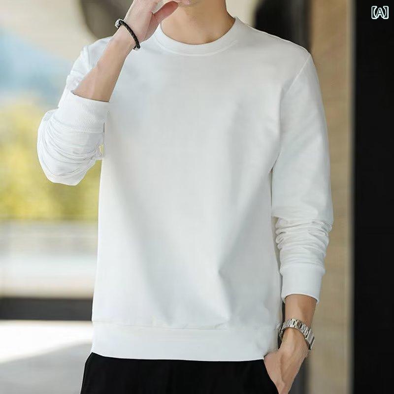 トレーナー メンズ 秋冬 長袖 Tシャツ 丸首 ゆったり 薄手 インナー 無地 シンプル カジュアル