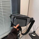 バッグ レディース ラインストーン 多機能 ショルダーバッグ ボディバッグ ウエストポーチ スマホポーチ 韓国風 トレンド 個性派 PUレザー 軽量 ソフト 普段使い 通勤 ブラック シルバー 鞄