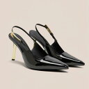 パンプス レディース 黒 エナメル スクエアトゥ 浅履き バックルストラップ 超高ピンヒール フレンチスタイル エレガント 通勤 オフィス デイリー 春夏秋 大...