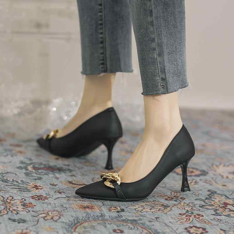 パンプス レディース 快適 疲れにくい 歩きやすい 通勤 デイリー使い 細ヒール 高ヒール ポインテッドトゥ 金属バックル エレガント シンプル マイクロファイ...