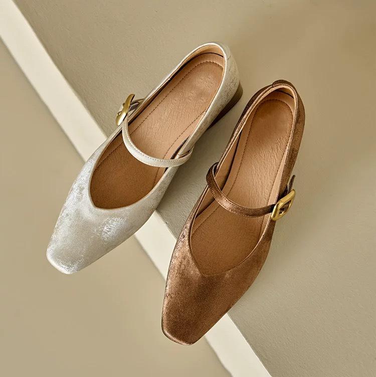 レディース メリージェーン パンプス スクエアトゥ チャンキーヒール ミドルヒール ワンストラップ バックル付き サテン レトロ クラシック フレンチスタイル ...