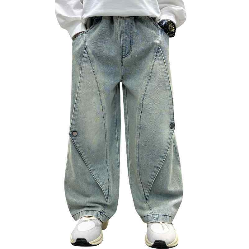 デニムパンツ 男の子 キッズ ジュニア 綿100% 柔らか 高ウエスト ゴムウエスト ゆったり ルーズ ストレ..