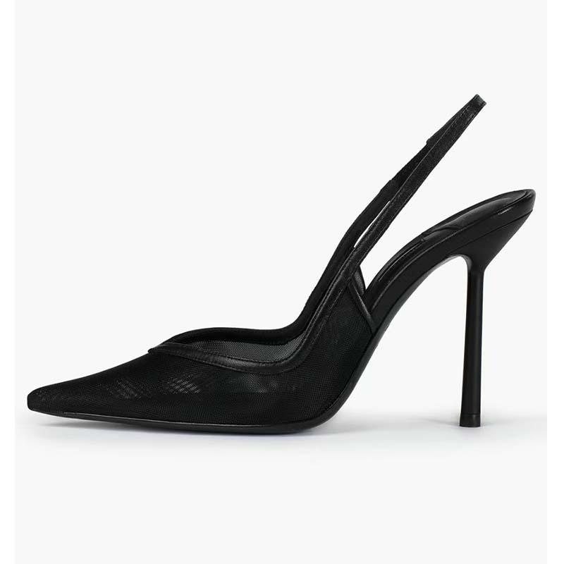 サンダル レディース ポインテッドトゥ ハイヒール ピンヒール 浅履き バックオープン バックストラッ..