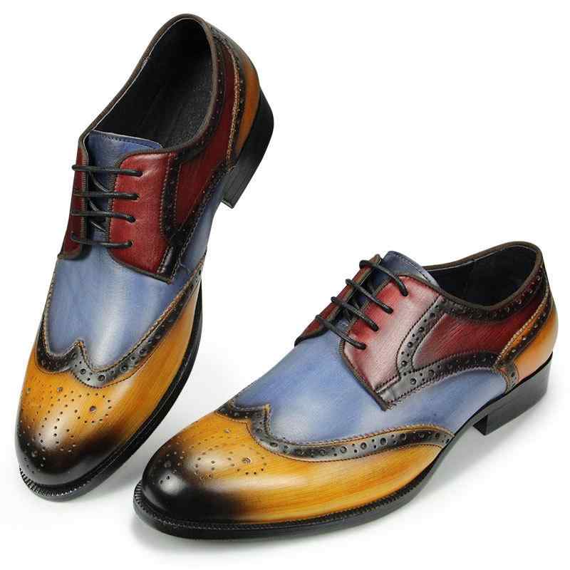 レザーシューズ メンズ 男性用 ブローグ 切り替え 彫刻デザイン 英国風 レトロ カジュアル 牛革 衝撃吸収 耐摩耗性 レースアップ ラウンドトゥ 大きいサイズ マルチカラー ビジネス 結婚式 フォーマル 通勤