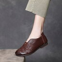 パンプス レディース 快適 通気性 牛革 本革 スリッポン 浅履き ラウンドトゥ 手編み フラットヒール マザーシューズ 豚革インソール 合成底 春夏秋 カジュ...