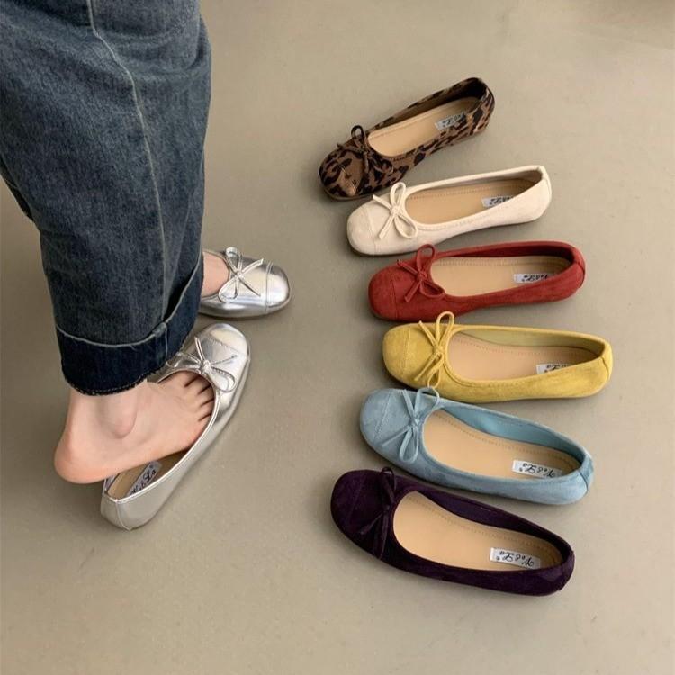 メリージェーンシューズ レディース フレンチレトロ ソフトソール 浅履き ラウンドトゥ フラットヒール リボン 切り替え パンプス バレエシューズ 春秋 日常使...