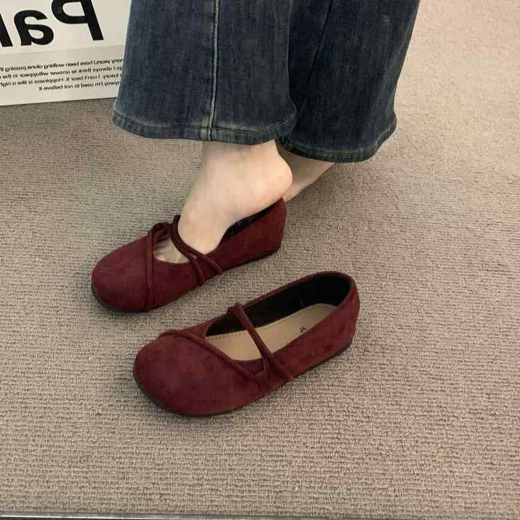 パンプス レディース ソフトソール コンフォート ラウンドトゥ 低ヒール フラット 耐摩耗 レトロ メリージェーン バレエシューズ PUレザー ナチュラル カジ...