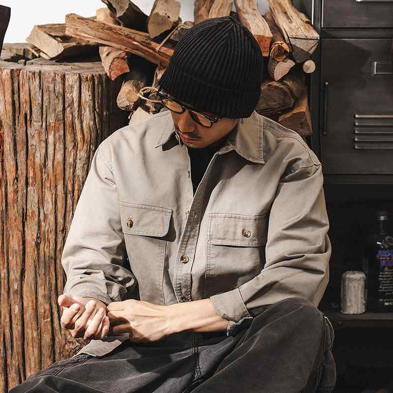 シャツ メンズ 形態安定 ヘビーウェイト アメカジ ヴィンテージ ワークシャツ アウトドア スポーツ コーマ綿 ゆったり ビッグシルエット 長袖 無地 春夏秋冬 カーキ グレー