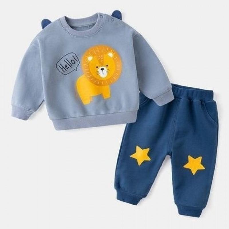 セットアップ 男の子 女の子 ベビー キッズ 綿混 コットン 肌に優しい かわいい カートゥーン柄 トレーナー スウェット 上下セット 股下スナップボタン付き 厚手 暖かい 部屋着 普段使い 春秋冬