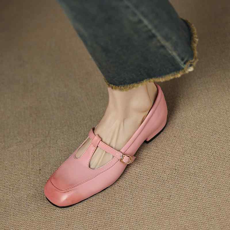 メリージェーン パンプス レディース 太ヒール ローヒール スクエアトゥ Tストラップ 浅履き 合成皮革 韓国ファッション 通勤 オフィス デイリー 春夏秋