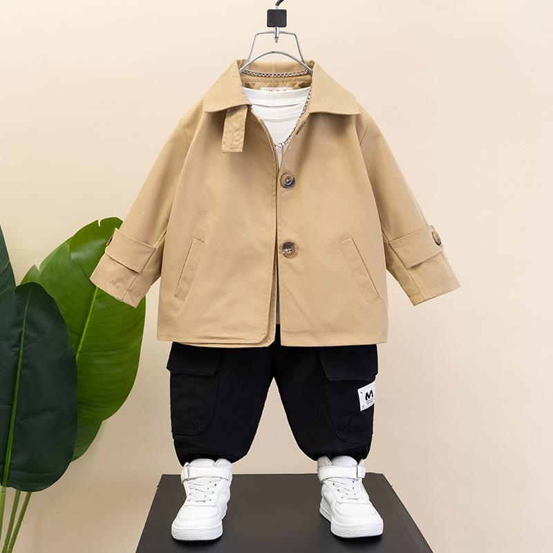 ジャケット キッズ 男の子 子供 軽量 薄手 柔らかい 肌触り 春秋 フードなし 無地 シングルボタン ミドル丈 韓国風 おしゃれ クール かっこいい 英国風 ...