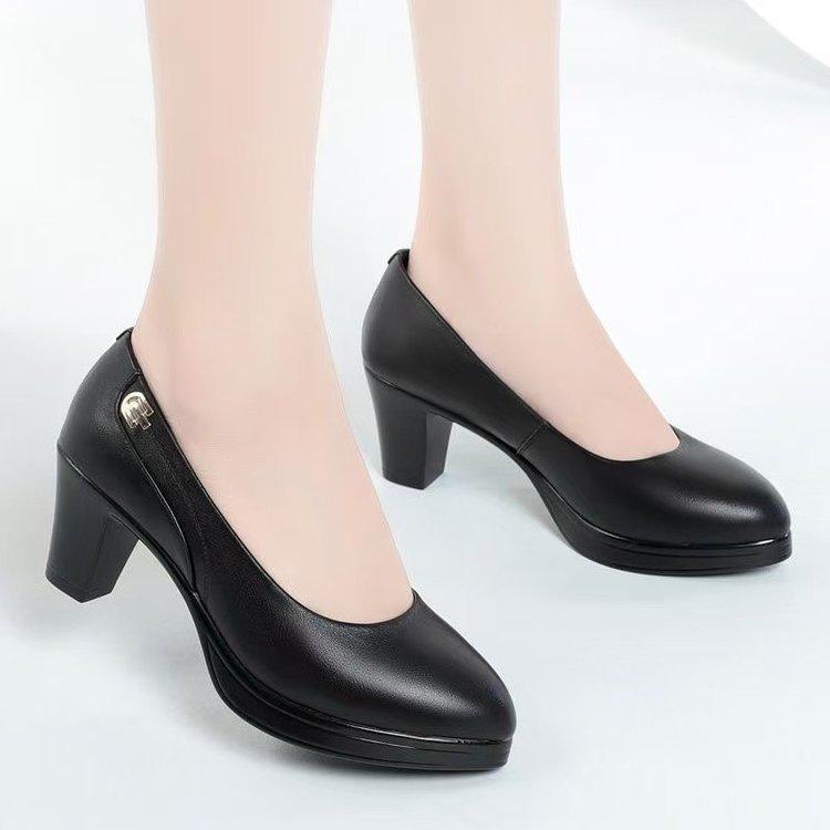 パンプス レディース 快適 滑り止め 厚底 スリッポン ソフトレザー ブラック ハイヒール ラウンドトゥ ビジネス 通勤 仕事用 ママ ミセス 春夏