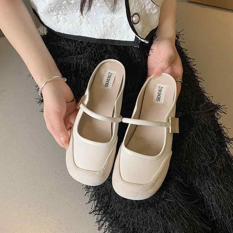 ミュール レディース 春夏 フレンチ メリージェーン フラットシューズ つま先あり ローヒール 歩きやすい お出かけ スタイルアップ デザイン性 PUレザー 通気性 バブーシュ