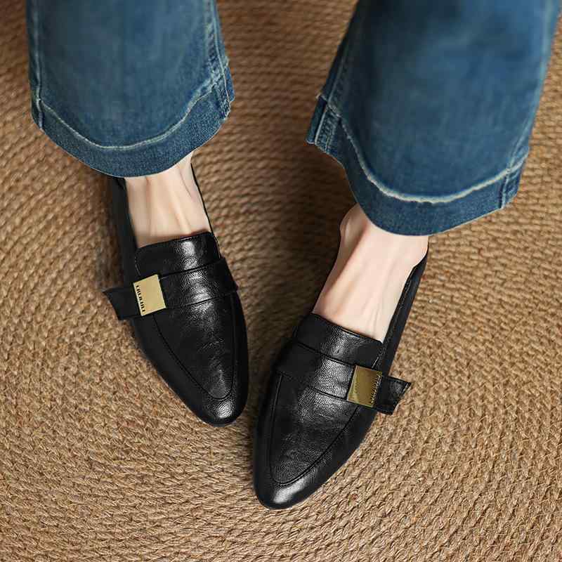 パンプス レディース ポインテッドトゥ バックル チャンキーヒール ミドルヒール 通勤 オフィス ビジネスシューズ 通気性 合成皮革 ゴム底 浅履き カジュアル...