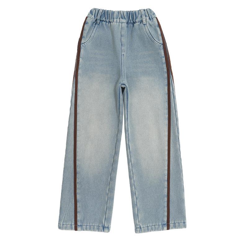 パンツ キッズ 女の子 ジュニア 裏起毛 デニムパンツ ワイドパンツ ゆったり ルーズ ハイウエスト ウエストゴム ロング丈 あったか 防寒 おしゃれ 秋冬 普段着 通学着