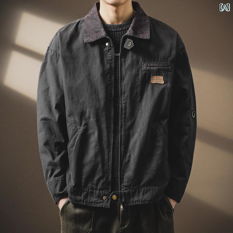 ジャケット メンズ 高級感 デトロイト ワークジャケット アメカジ レトロ ハンティングジャケット アウトドア カジュアル 春秋 ルーズフィット 襟付き ジップアップ 長袖 綿素材