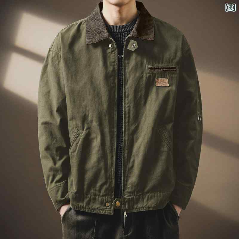 ジャケット メンズ 高級感 デトロイト ワークジャケット アメカジ レトロ ハンティングジャケット アウトドア カジュアル 春秋 ルーズフィット 襟付き ジップアップ 長袖 綿素材