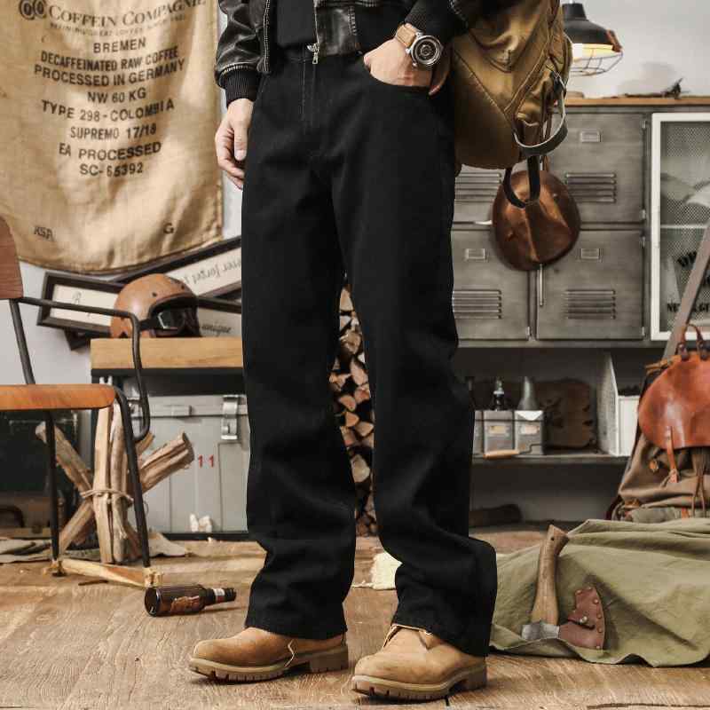 デニムパンツ メンズ 裏起毛 ゆったり ストレート アメカジ カジュアル ブラック ウォッシュ加工 コッ..