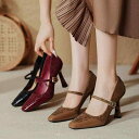 パンプス レディース 通勤 オフィス デート 普段使い メリージェーン フレンチスタイル 9cm 細ヒール 超高ヒール スクエアトゥ ヒョウ柄 切り替え エナメ...