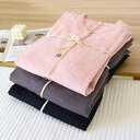 ルームウェア パジャマ 男女兼用 ペア 日系風 ガーゼ 薄手 コットン 長袖 スタンドカラー カーディガン ロングパンツ 春夏秋 快適 くつろぎ ゆったり