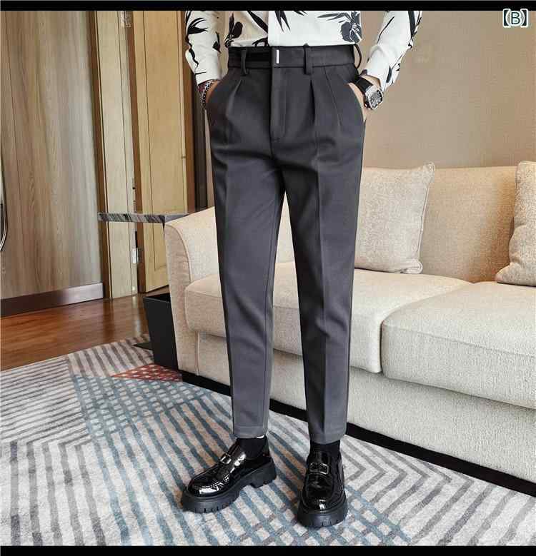 スラックス メンズ 秋冬 無地 厚手 スリム 高級感 ウールライク ビジネスカジュアル ストレッチ 通勤 オフィス ゴルフ ブラック グレー ブラウン