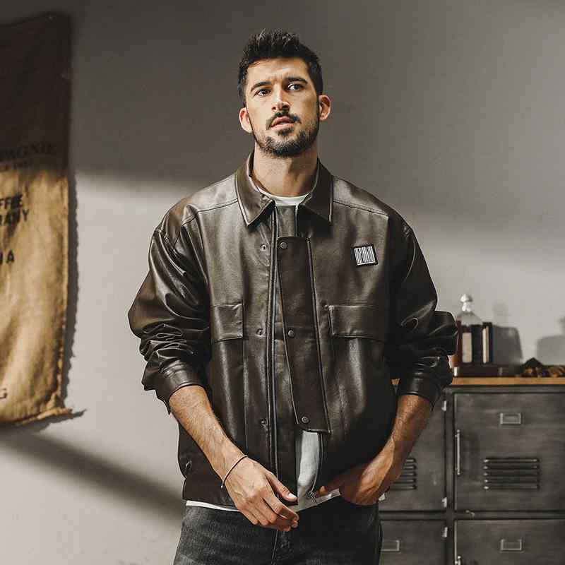 ジャケット メンズ PUレザー 厚手 ゆったり ルーズフィット ライダースジャケット 革ジャン アメリカン..