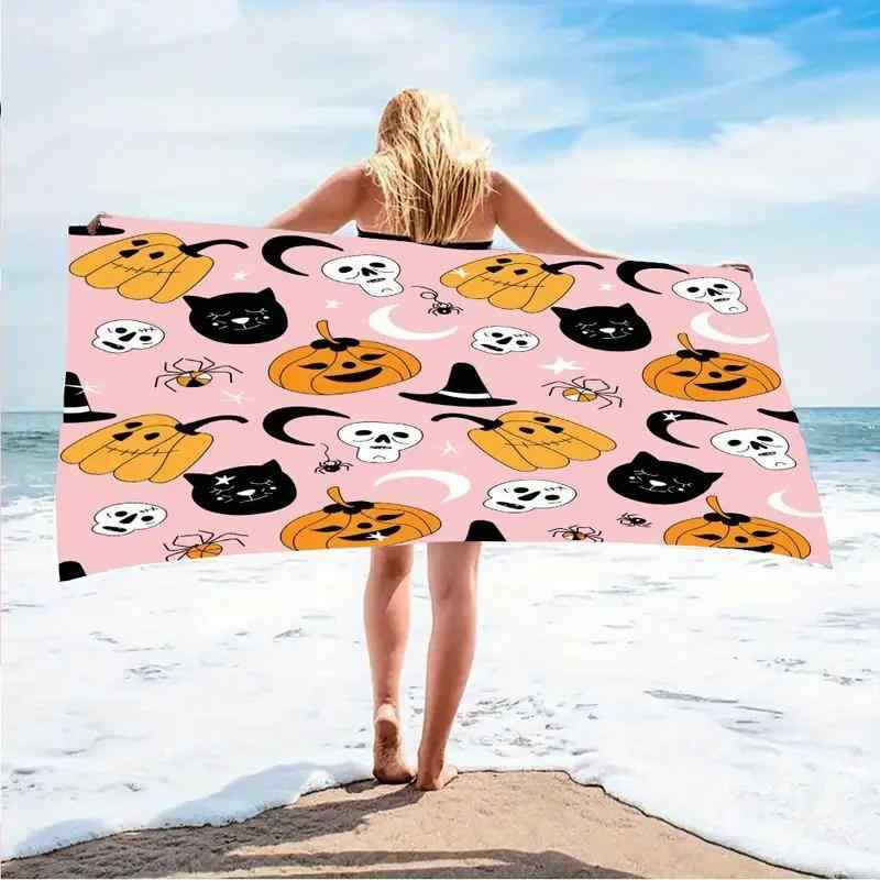バスタオル ビーチタオル 吸汗速乾 マイクロファイバー 大判 ハロウィン パンプキン 猫 スカル柄 スイムタオル スポーツ レジャー プール 海水浴 かわいい おしゃれ