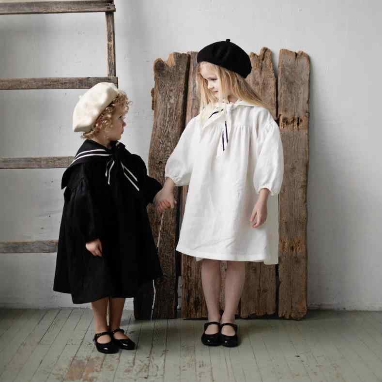 ワンピース キッズ 女の子 リネン 春秋 パフスリーブ セーラーカラー Aライン 長袖 北欧 カジュアル イギリス風 アメリカン かわいい