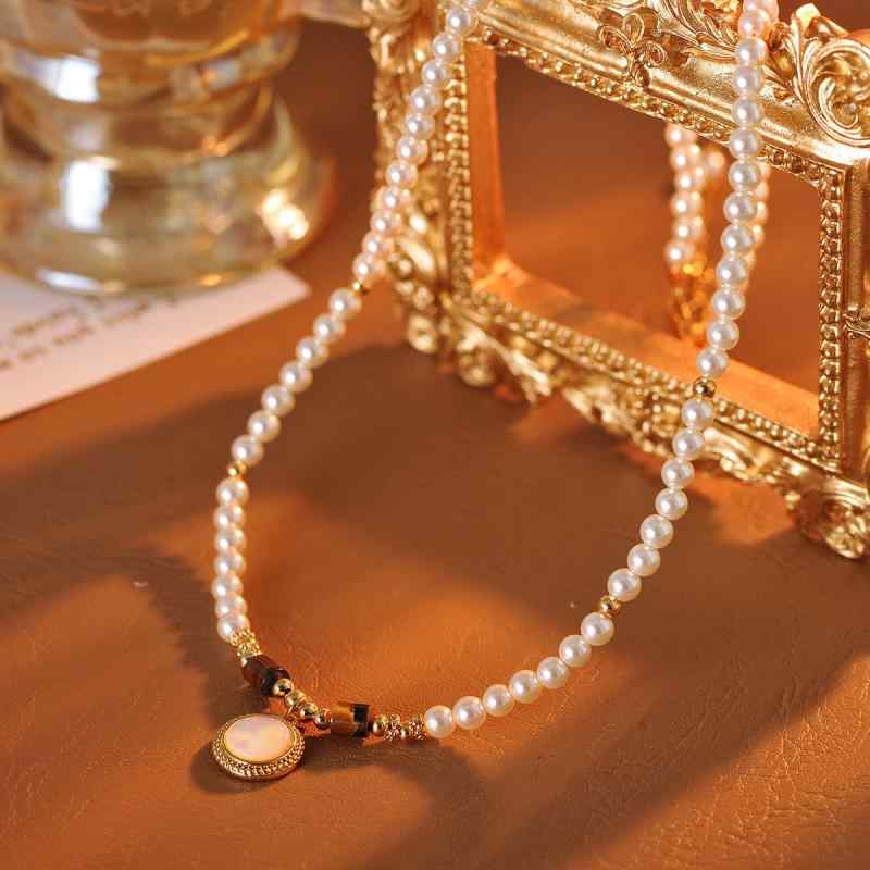 ネックレス 天然淡水パール 銅合金製 電気メッキ加工 幾何学模様 パールの連なり 鎖骨チェーン エレガント 上品 かわいい アクセサリー プレゼント 女性用