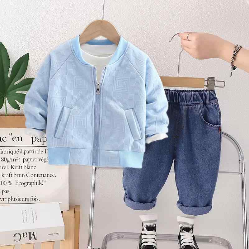 セットアップ キッズ 男の子 女の子 ベビー 幼児 アウター ジャケット コート 裏起毛 ワッフル生地 スタジャン風 長袖 秋冬 綿素材 ユニセックス 韓国風 カジュアル 普段着 通園 高安全性 ピンク ブルー グレー