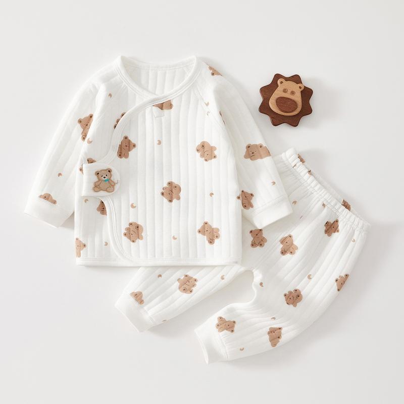 ベビー服 新生児 ベビー 男女兼用 秋冬 綿100% 中綿入り 厚手 保温 あったか 柔らかい 動物柄 キャラクター パジャマ 寝間着 ルームウェア 肌着 インナー セットアップ