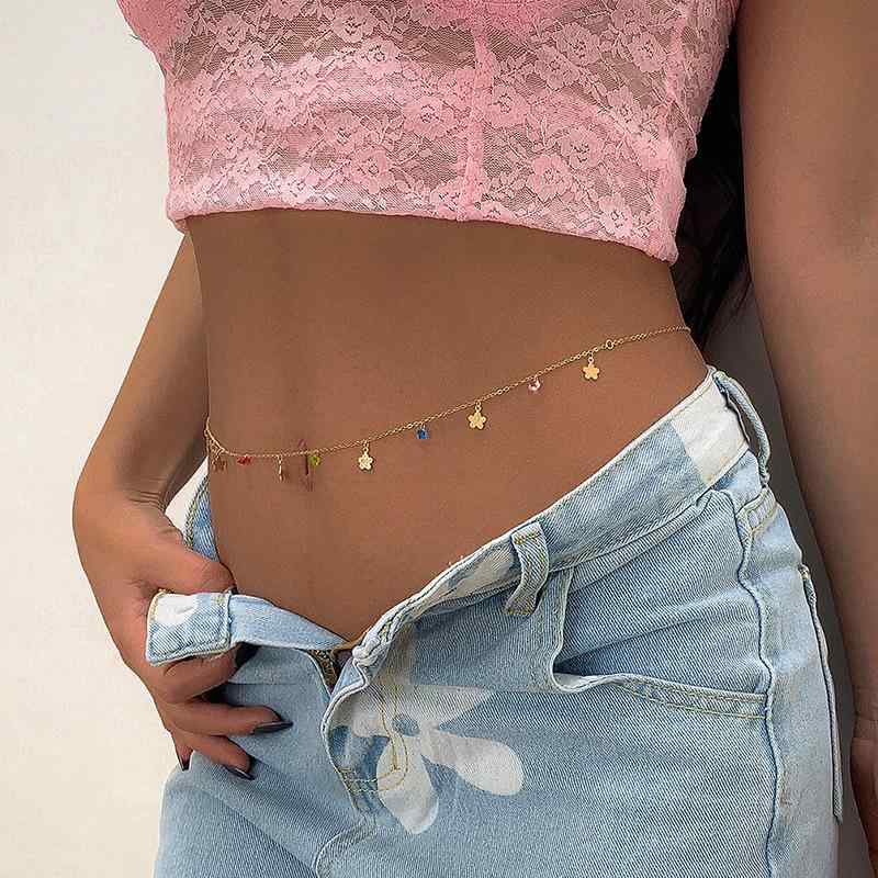 ウエストチェーン レディース 女性用 欧米風 個性的 連結チェーン フリンジ スター カラフル 模造クリ..