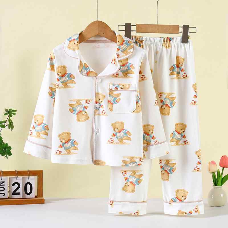 ルームウェア キッズ 男の子 女の子 秋冬用 厚手 吸湿速乾 コーマ綿100% ジャガード織り 長袖 開襟 襟付き パジャマ 上下セット 動物柄 花柄 かわいい
