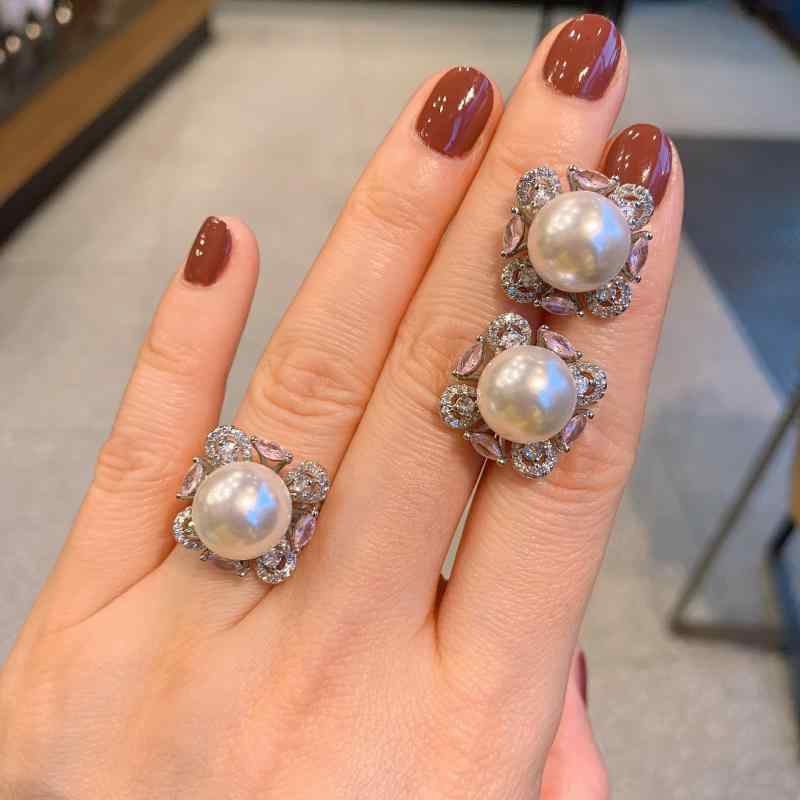 アクセサリー レディース 上品 エレガント パールシェル 指輪 リング ペンダント ネックレス 2点セット 銅製 カラーストーン ギフト デイリーユース 白 イエロー マルチカラー