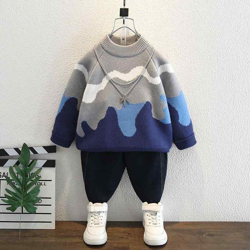 ニット 男の子 キッズ 厚手 保温 あったか セーター 秋冬 長袖 プルオーバー クルーネック 肌触り良い おしゃれ トレンド 韓国風 カジュアル 通園 通学 普段使い グレー