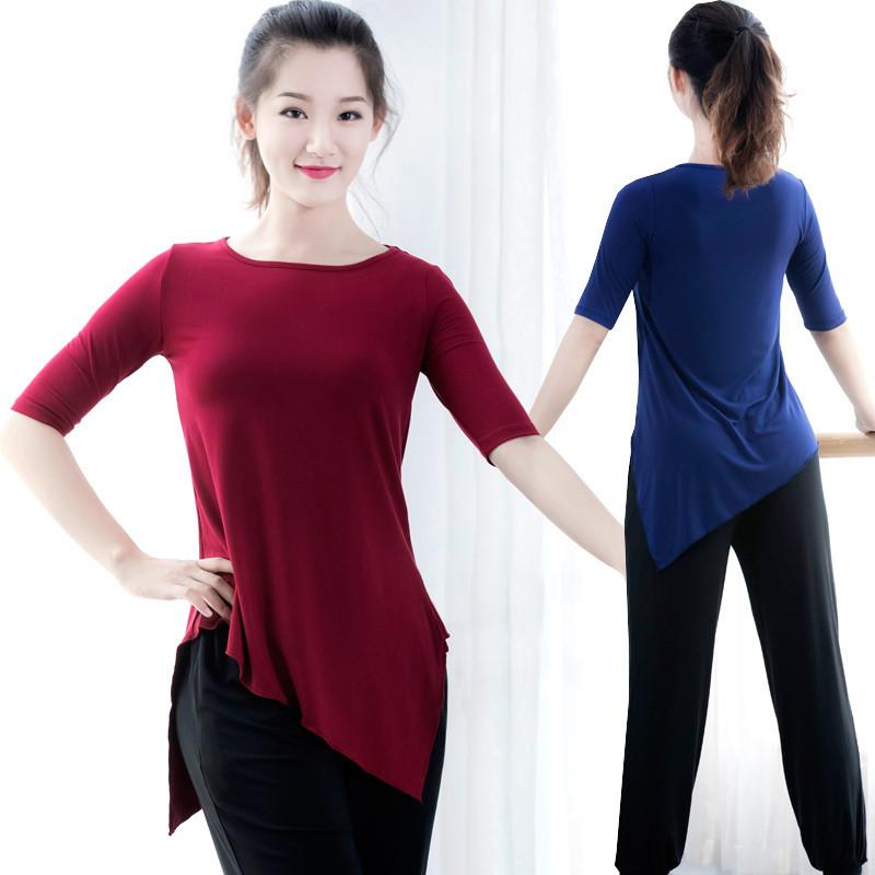 ダンスウェア レディース モダール クラシック ジャズ ヨガ レッスン 練習着 アシンメトリー チャイナドレス風 トップス 大人用 舞台衣装 発表会 フィットネス スポーツウェア