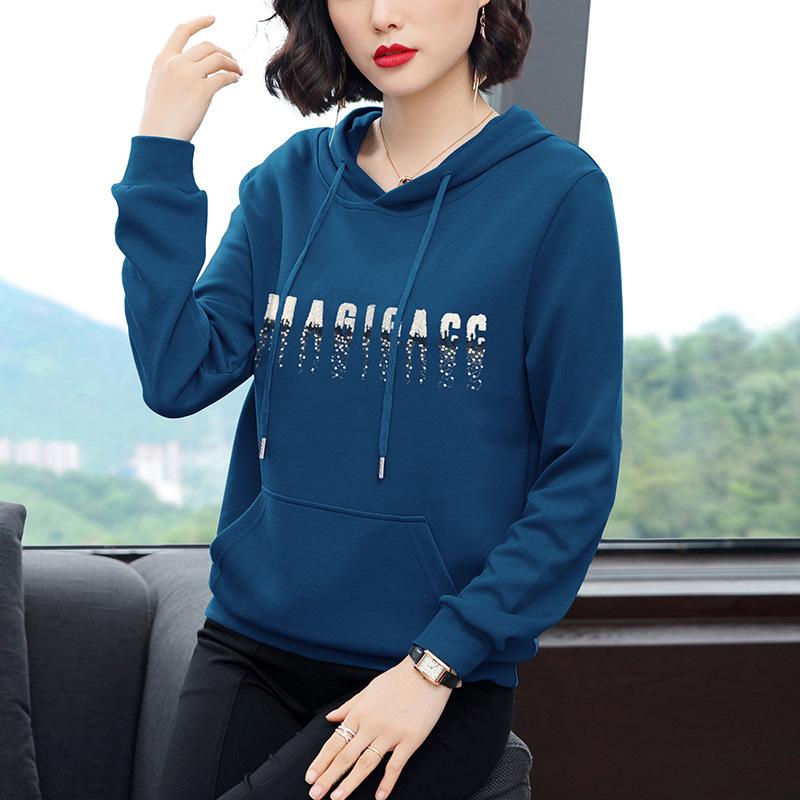 スウェット レディース 秋冬 無地 スパンコール カジュアル ゆったり ビッグサイズ ママ服 ミセス きれいめ通勤 長袖 プルオーバー パーカー ポリエステル素材 刺繍 トップス