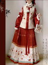 漢服 レディース 刺繍 裏起毛 明代様式 中国風 比甲 ベスト 馬面スカート ロングスカート フェイクウール メルトン調 動物柄 冬用 正月衣装 新年服 成人式 フルセット
