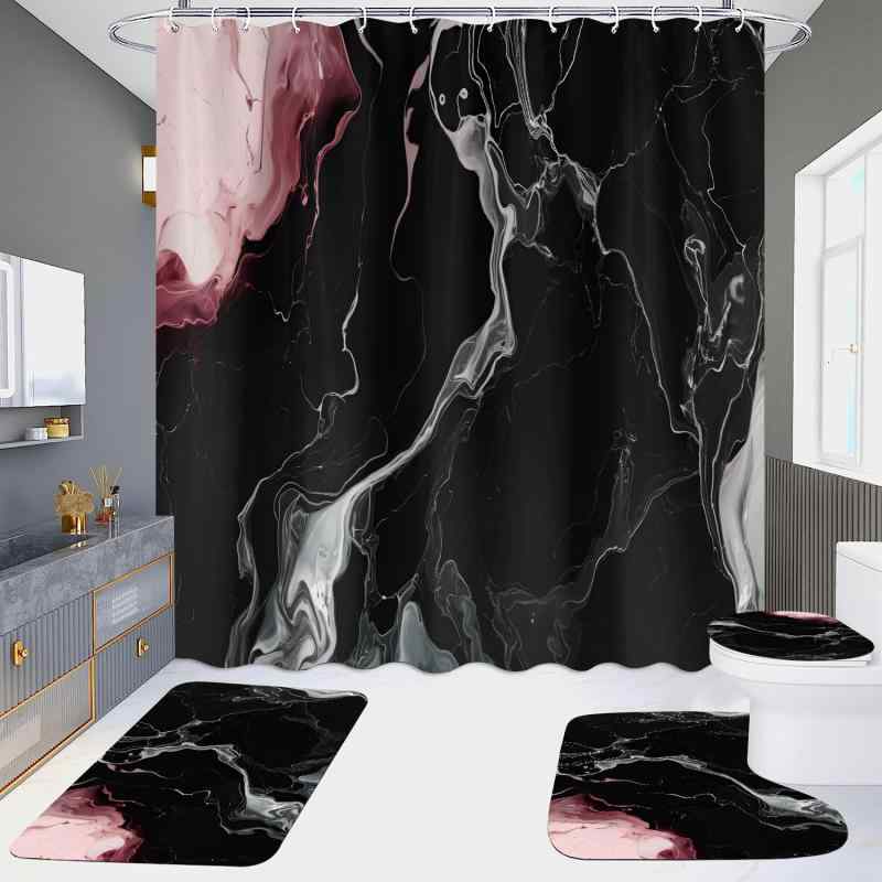 シャワーカーテン 防水 穴あけ不要 つっぱり棒式 高精細 デジタルプリント 大理石柄 高級感 ポリエステル製 ホテル 浴室 バスルーム 間仕切りセット 目隠し 洗面所 脱衣所 空間仕切り プライバシー保護