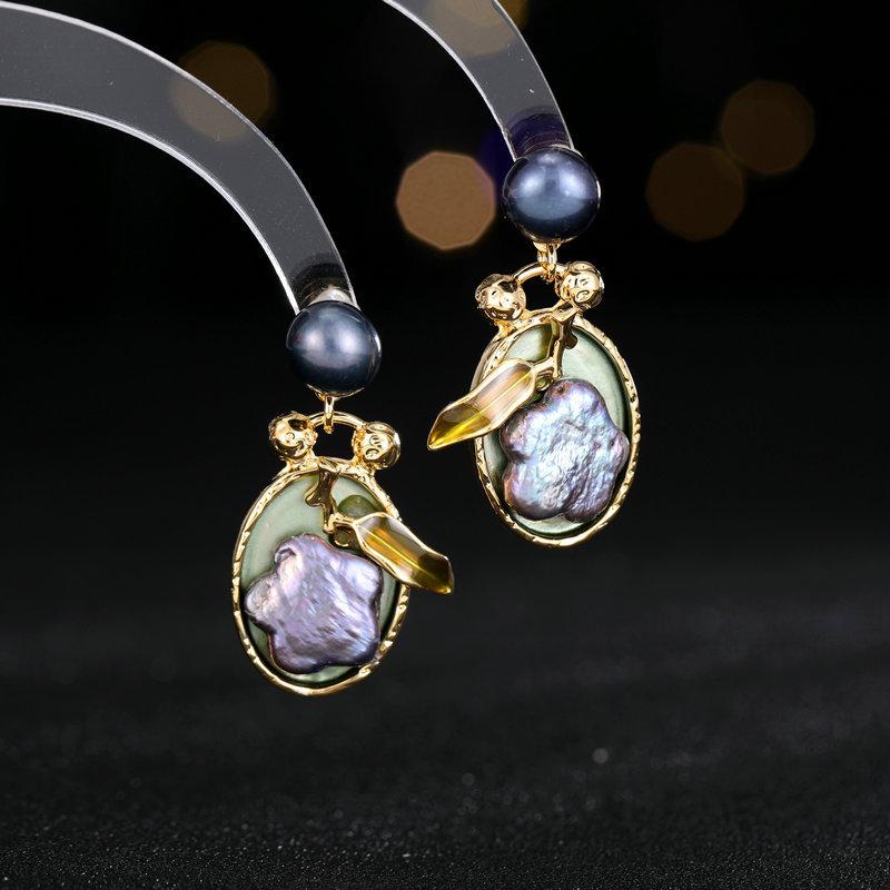 ピアス イヤリング レディース フレンチ レトロ バロック パール リーフモチーフ エナメル加工 ドロッ..