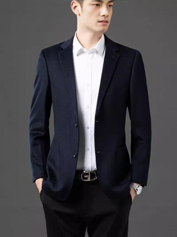 スーツジャケット メンズ ミドルエイジ向け 秋冬 通気性 ビジネス カジュアル 通勤 高級感 ポリエステル ウールライク 中山服 テーラードカラー シングル 2つボタン 長袖