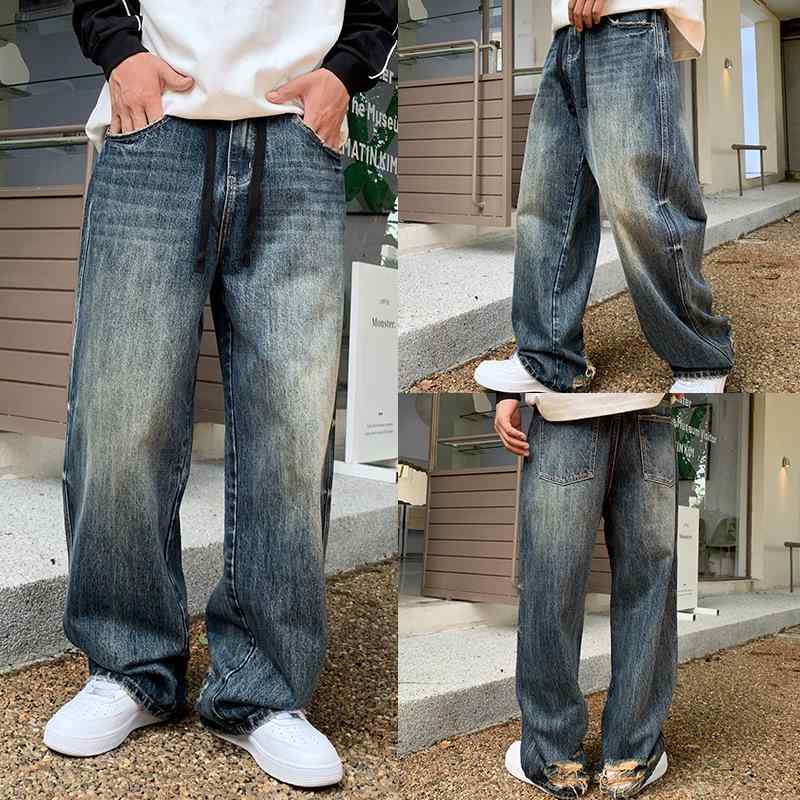 デニムパンツ メンズ ゆったり ワイド ストレート アメカジ アメリカン クラシック レトロ ヴィンテージ ハイストリート トレンド ジーンズ 綿混 再生繊維 秋冬 ヴィンテージウォッシュ カジュアル