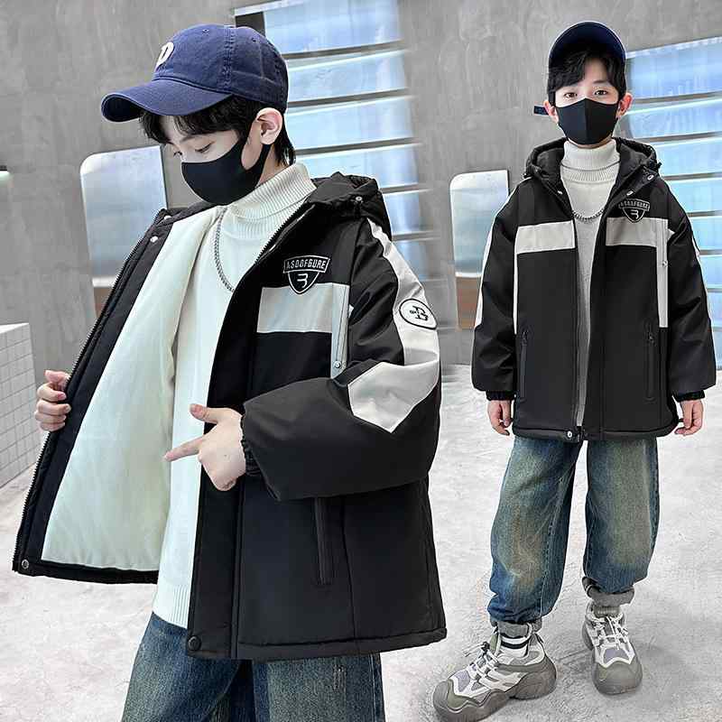 アウター 男の子 キッズ ジュニア 防寒 暖かい 裏起毛 厚手 フード付き ジップアップ 中綿コート 通学 カジュアル おしゃれ 切り替え 秋冬