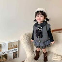セットアップ キッズ 女の子 秋物 長袖 ドールカラー カートゥーン柄ブラウス チェック柄ティアードスカート 柔らか綿素材 韓国風 かわいい おしゃれ 子供服 幼児服 ベビー服 お出かけ着