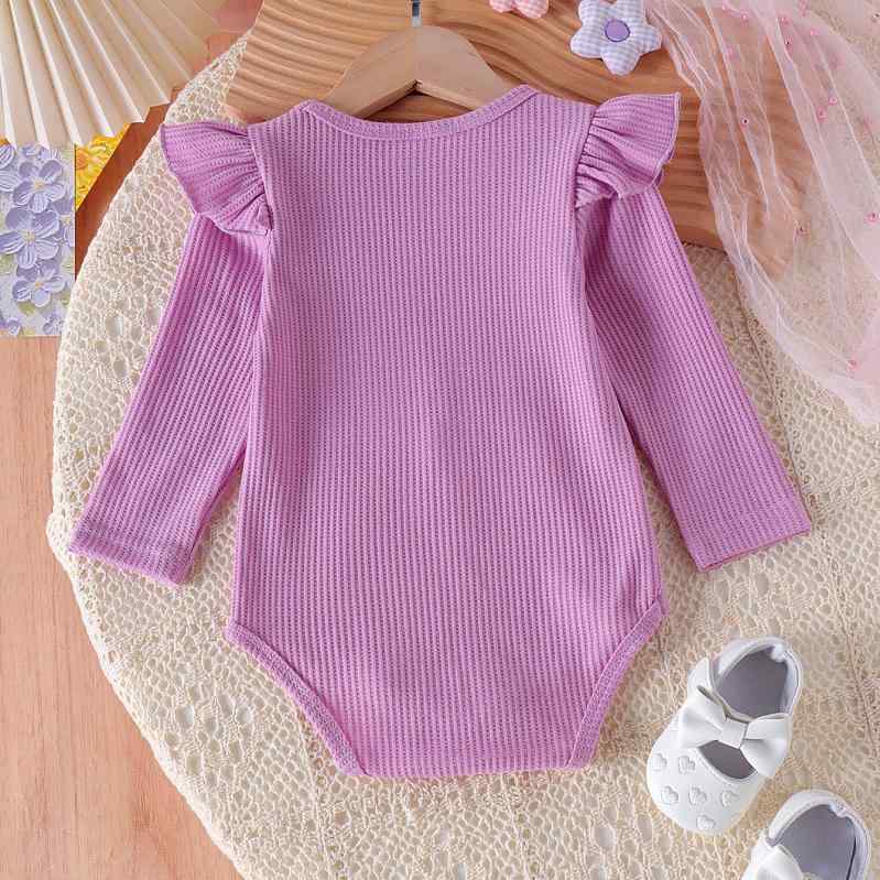 ベビー ロンパース 女の子 秋冬春 長袖 リブ 花柄刺繍 股下スナップ 韓国風 綿混 新生児 乳幼児 肌に優しい かわいい 普段着 お出かけ