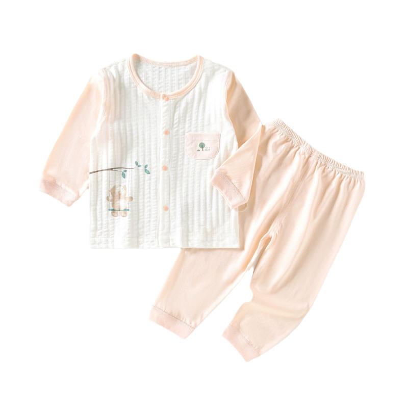 パジャマ ベビー キッズ 男女兼用 薄手 軽量 通気性抜群 綿100% 上下セット 長袖 長ズボン セパレート ルームウェア 部屋着 夏用 シンプル キャラクター柄 肌着 前開きボタン A類安全基準